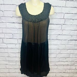 BCBGMAXAZRIA Womens Black Gold Silk Halter Balloon Sheer Mini Dress Size 0